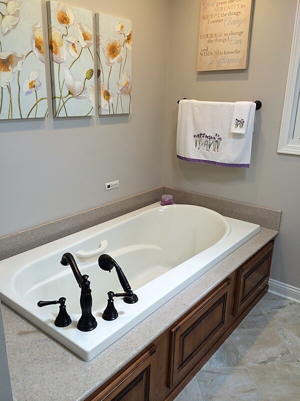 Custom bathtub deck remodel with integrated tub and surround, completed by AZ Fast Bath for an East Valley homeowner.