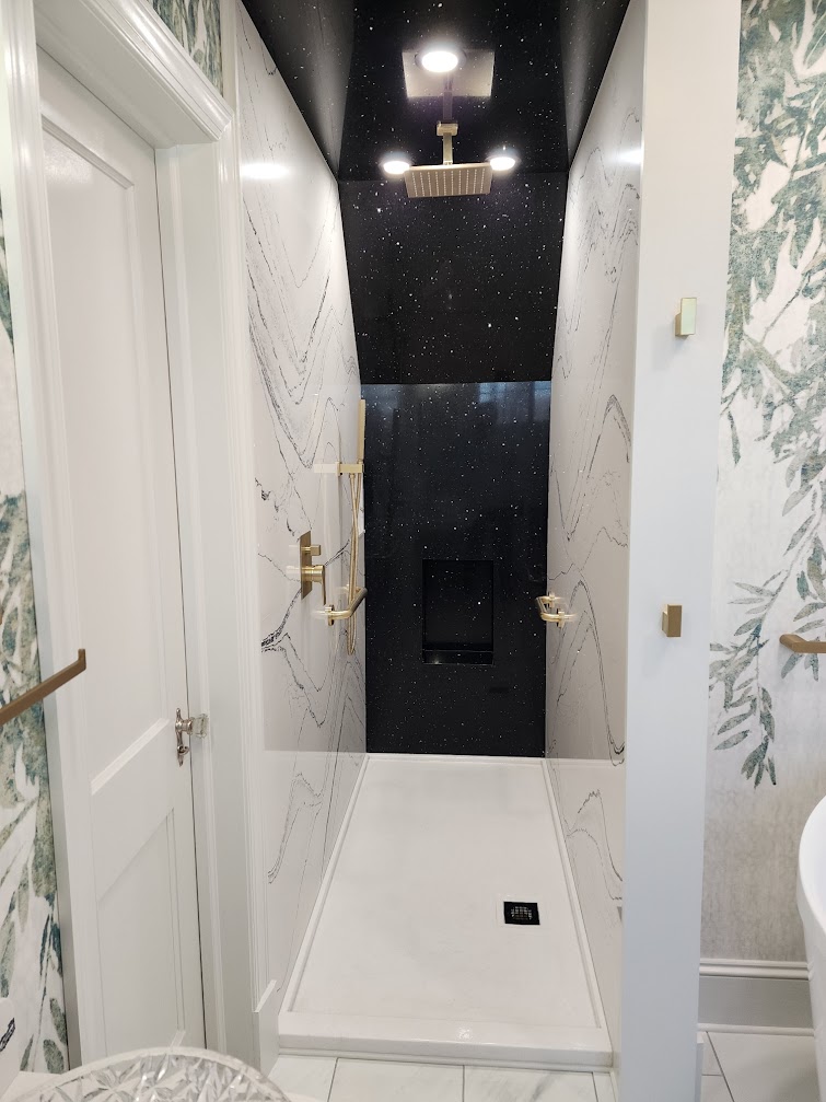 shower remodel Gilbert AZ luxury marble gold hardware