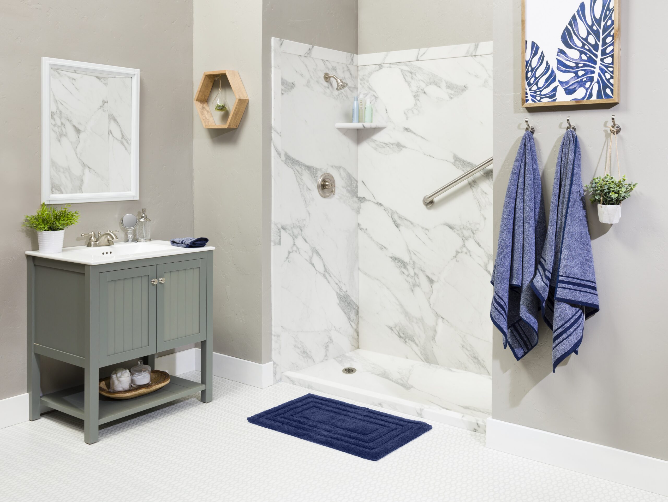 az fast bath signature calacatta white stone shower