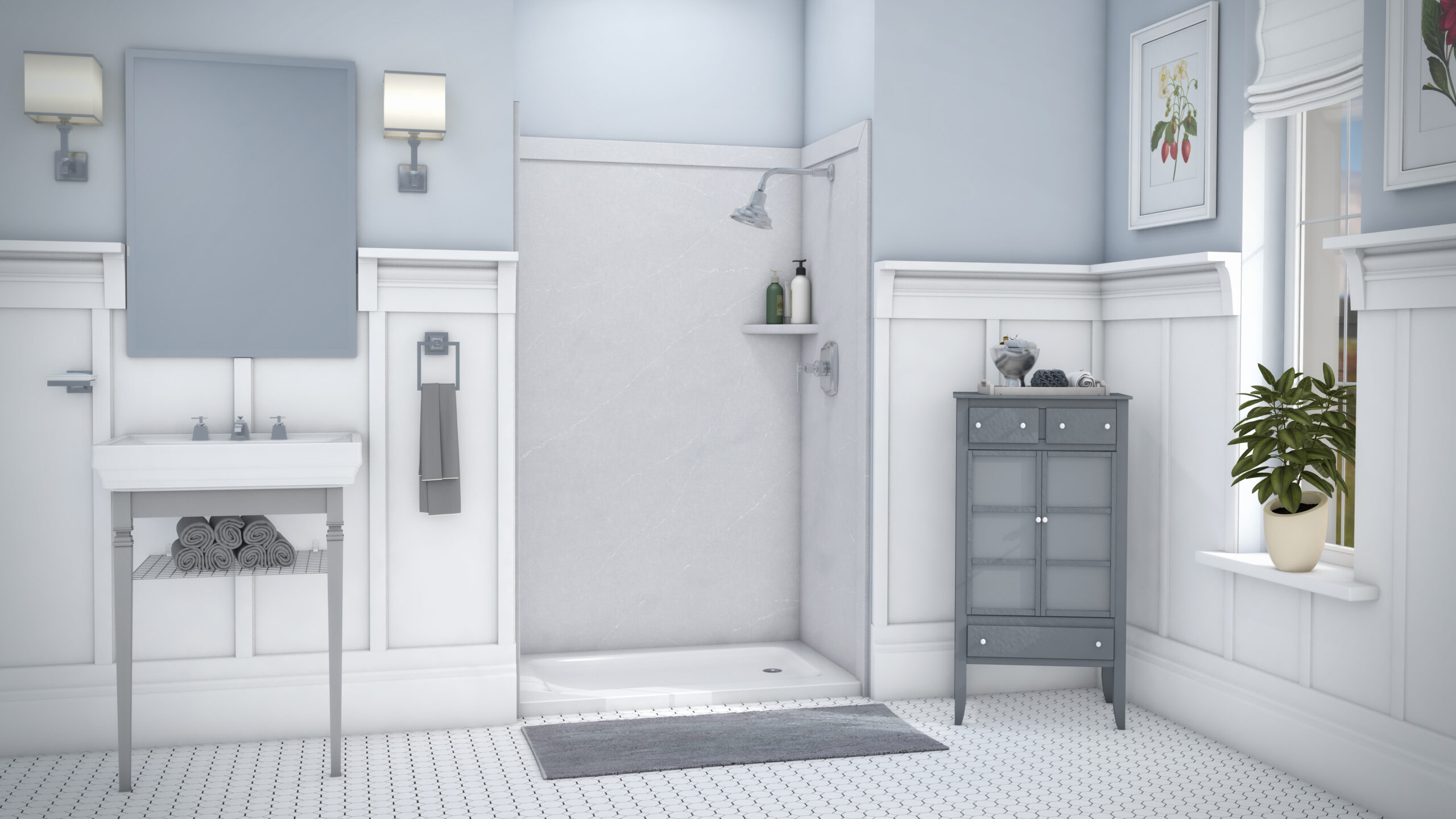 az fast bath signature gray quartz stone shower