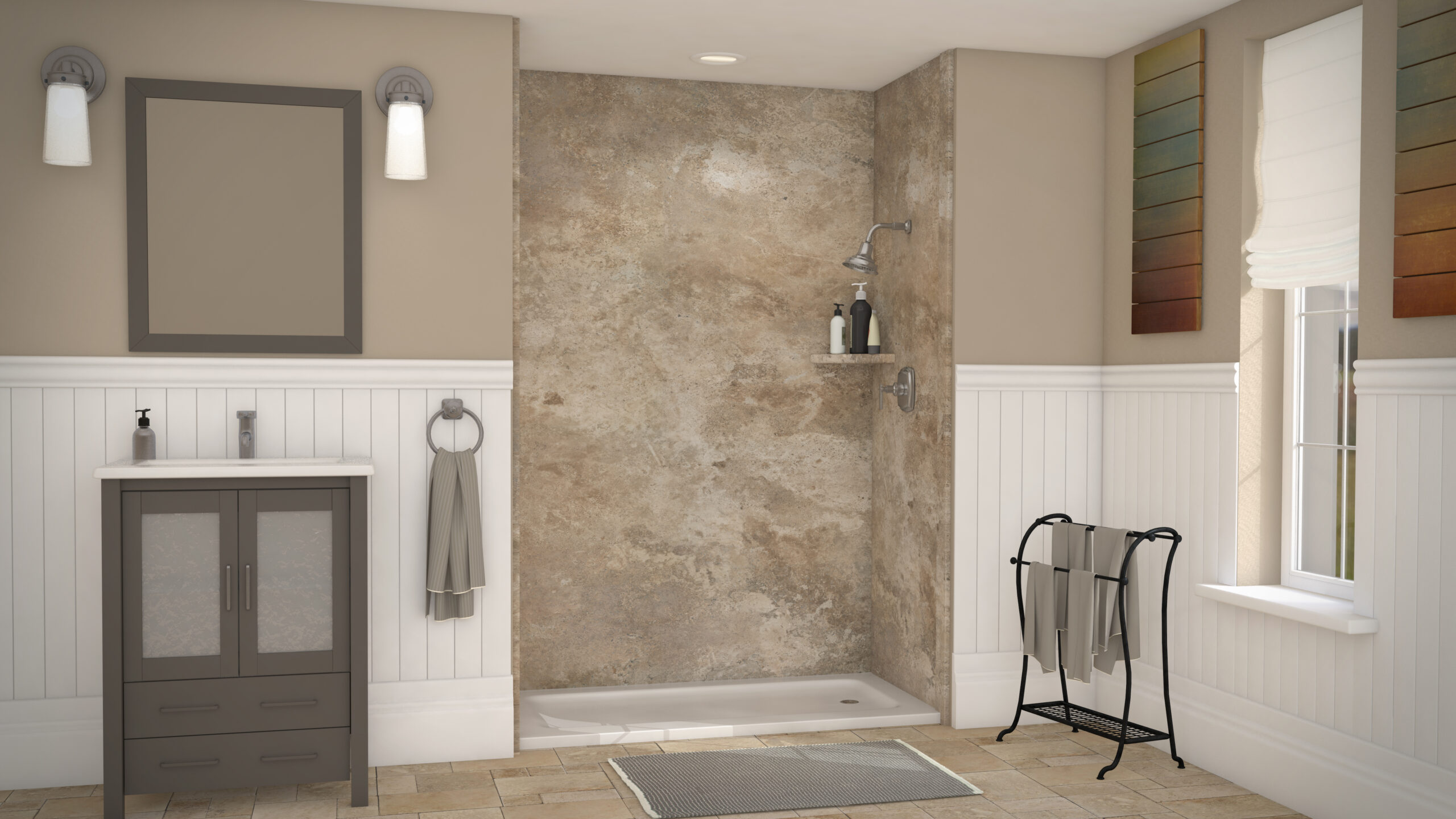 az fast bath signature mocha travertine stone shower